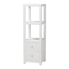 Grasscloth Tall Storage Cabinet  with Open Shelves and Drawers