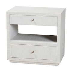 Grasscloth End Table - 2-Drawer Accent Table or Nightstand with Open Shelf