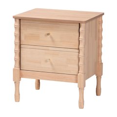 Nightstand - 2-Drawer Bedside Table with Bamboo-Style Turned Legs