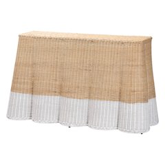 Rattan Console Accent Table, Coastal/Boho Decor, Rectangle 54", White/Natural