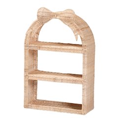Natural Rattan Wall Shelf - 3-Tier Decorative Storage Rack with Arched Frame