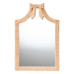 Natural Rattan Wall Mirror - Handwoven Arched Mirror with Scalloped Corners