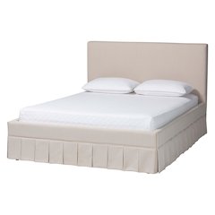 Platform Bed - Fabric Upholstered Bed Frame with Panel Headboard, Queen