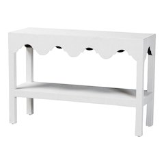 Natural Grasscloth Console Table - Two-Tier Entryway Table with Scalloped Apron