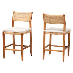 Chatura Natural Rattan and Mahogany Wood 2-Piece Counter Stool Set