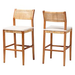 Chatura Natural Rattan and Mahogany Wood 2-Piece Bar Stool Set