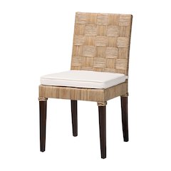 Fatima Natural Rattan Dining Chair with Cushion - Handwoven Wicker Side Chair