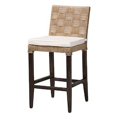 Fatima Natural Rattan Counter Stool with Cushion - Handwoven Wicker Stool