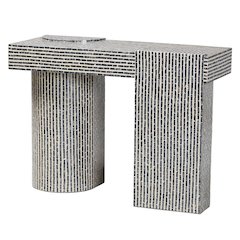 Shell Console Table with Geometric Pattern - Modern Decorative Accent Table