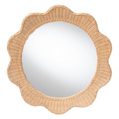 Makoto Scalloped Natural Rattan Wall Mirror - Handwoven Wicker Round Frame