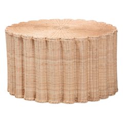 Kensley Natural Rattan Coffee Table - Handwoven Wicker Round Accent Table