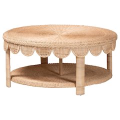 Latoya Natural Rattan Coffee Table - Handwoven Round Wicker Table