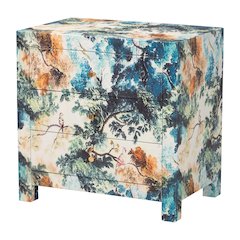 Adeline End Table with Printed Nature Motif - 3-Drawer Storage Cabinet