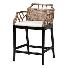 Abiel Natural Rattan Counter Stool with Arms, Removable Cushion