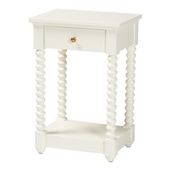 Nightstand with Bobbin Legs - 1-Drawer Bedroom Side Table,  Storage Shelf, White