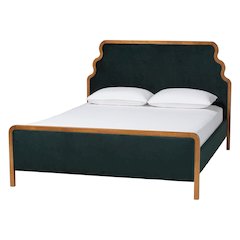 Velvet Upholstered Platform Bed - Classic Bed Frame with Headboard, Queen