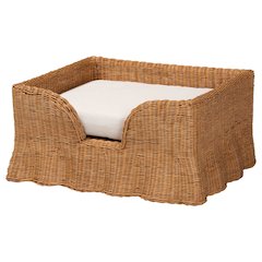 Belita Natural Rattan Pet Bed with Scalloped Base - Enclosed Lounge Bed, 30.2"