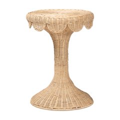 Natala Rattan End Table Handwoven Wicker Accent Table, Scalloped Edge Side Table