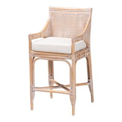 Allen Natural Rattan Counter Stool, Wicker Stool with Lattice Back