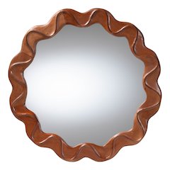Round Wall Mirror with Sculpted Wavy Frame - Decorative Accent Mirror