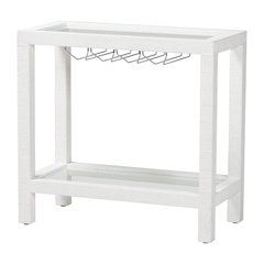 Oaklynn Natural Grasscloth Wine Rack, Bar Table with Glass Shelves, White