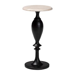Perlita End Table with Marble Stone Top - Sculpted Pedestal Accent Side Table