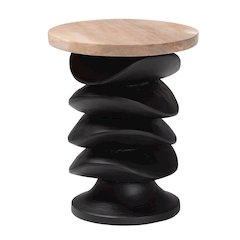 Ziva End Table with Petrified Wood Top - Pedestal Accent Side Table