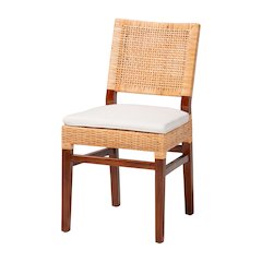 Rattan Dining Chair with Cushion - Handwoven Wicker Side Chair