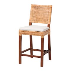 Natural Rattan Counter Stool with Cushion - Handwoven Wicker Stool