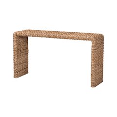 Alda Handwoven Seagrass Console Table with Rustic Waterfall Design