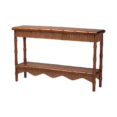 Alessa Mahogany Wood Console Table with Bamboo Motif, 2-Tier, 54 in.
