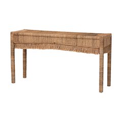 Fiona Handwoven Seagrass Console Table with Boho Fringe Detailing
