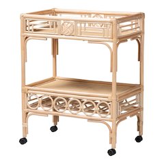 Molina Natural Rattan Wine Cart - 2-Tier Beverage Trolley with Wheel