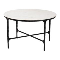 Marble Coffee Table - Rustic Accent Table with Hand-Forged Metal Frame, Round