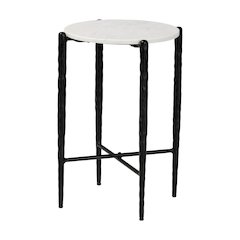 Marble Side Table - Rustic Accent Table with Hand-Forged Metal Frames, Round