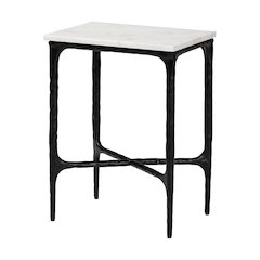 Marble End Table - Rustic Accent Table with Hand-Forged Metal Frame, Rectangle