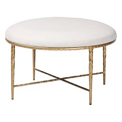 Modern Rustic Accent Ottoman with Hand-Forged Metal Frame, Round 30"
