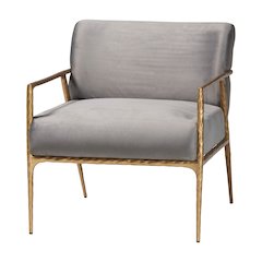 Velvet Lounge Chair with Track Arms with Hand-Forged Metal Frame