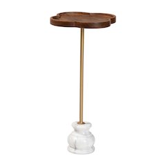 Gezana Drink Table with Marble Base - Pedestal Accent Table with Clover Tray Top