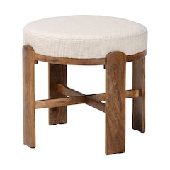 Modern Accent Ottoman Stool with Upholstered Cushion and Mango Wood Frame