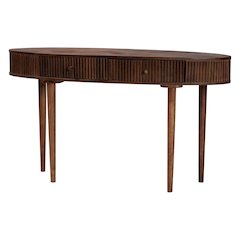 Fluted Wood Console Table - 2-Drawer Oval Accent Table