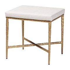 Modern Rustic Accent Otttoman with Hand-Forged Metal Frame and Upholstered Seat