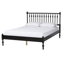 Platform Bed - Turned Bed Frame with Headboard and Sculpted Legs, Black, Full