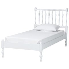 Platform Bed - Turned Bed Frame with Headboard and Sculpted Legs, White, Twin