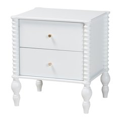 Nightstand - 2-Drawer Bedside Table with Turned Accents for Bedroom, White