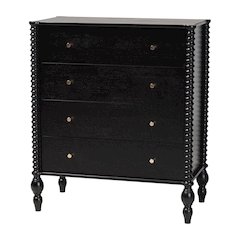 Chest - 4-Drawer Vertical Cabinet with Turned Accents for Bedroom, Black