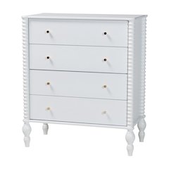 Chest - 4-Drawer Vertical Cabinet with Turned Accents for Bedroom, White