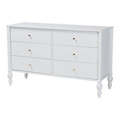 Dresser - 6-Drawer Horizontal Cabinet with Turned Accents for Bedroom, White