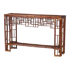 Tahlia Marbled Tortoise Natural Rattan Console Table