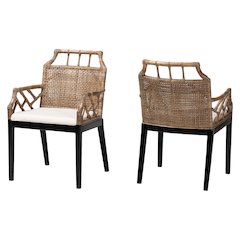 Abiel Natural Rattan 2Pc Dining Armchair Set with Cushion